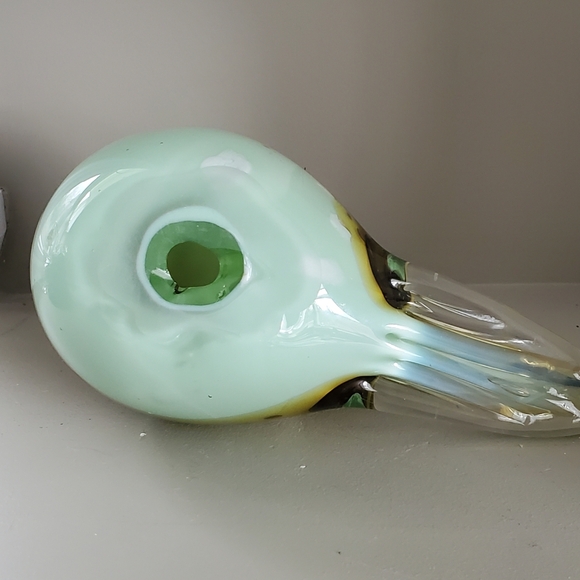 Handblown Glass Bird ,Yellow and Green with Brown Spots - Picture 4 of 13
